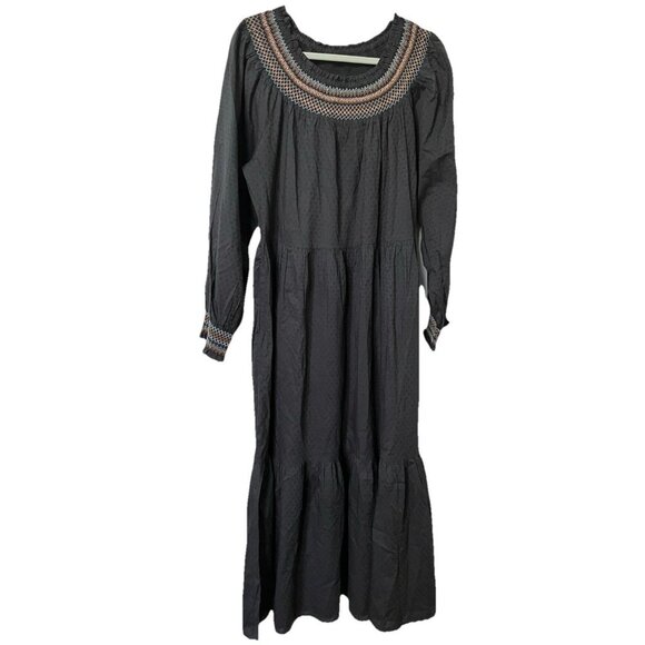 Universal Thread Dress Womens XL Gray Balloon Long Sleeve Tiered Prairie Smocked - Picture 2 of 10